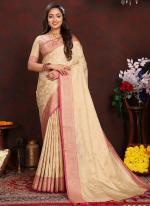 Soft Cotton Silk Cream Wedding Wear Weaving Saree